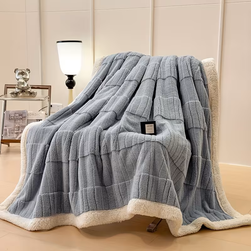 1pc luxury fleece thick double layer blanket plush winter bedspread machine washable cozy throw for bed sofa outdoor decor in brown navy burgundy dark green light green pink Product details 15