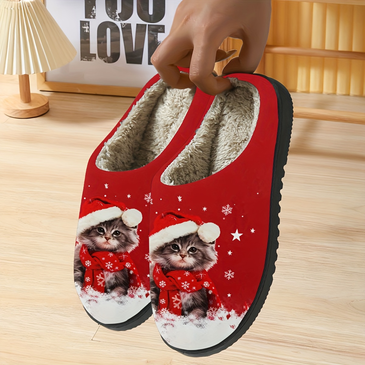 Women'S Plush Slippers - Slip-On Indoor/Outdoor House Shoes with Non-Slip TPR Sole, Soft Fabric Upper - Cozy Winter Footwear for Home, Camping, Christmas Gifts - Perfect for Halloween & Christmas Presents (Women), Holiday Gift Idea, Playful Design