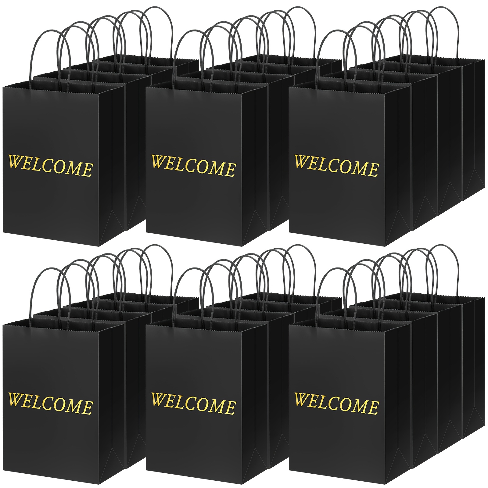 

Frienda -pack Black Kraft Paper Welcome Gift Bags With Handles, Reinforced Bottom, & Unbreakable For Wedding Favors, Church, Hotel Guests, Retail Shopping - 6x3x8 Inches