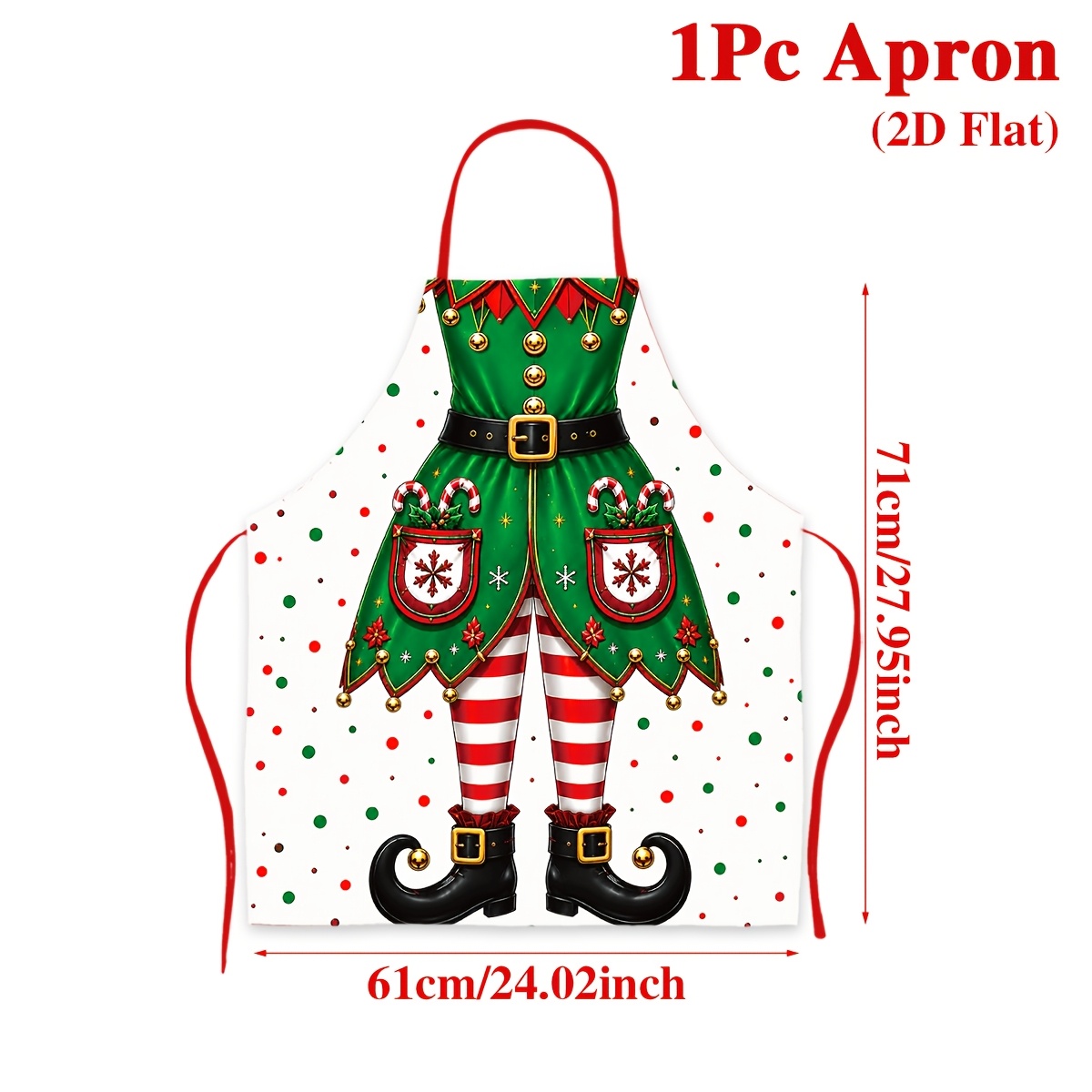 TEMU 1pc, Christmas Apron, Christmas Elf Pattern Cooking Apron, 100% Polyester, Linen Style, Suitable For Female And Male Kitchen Chefs, For Gift,