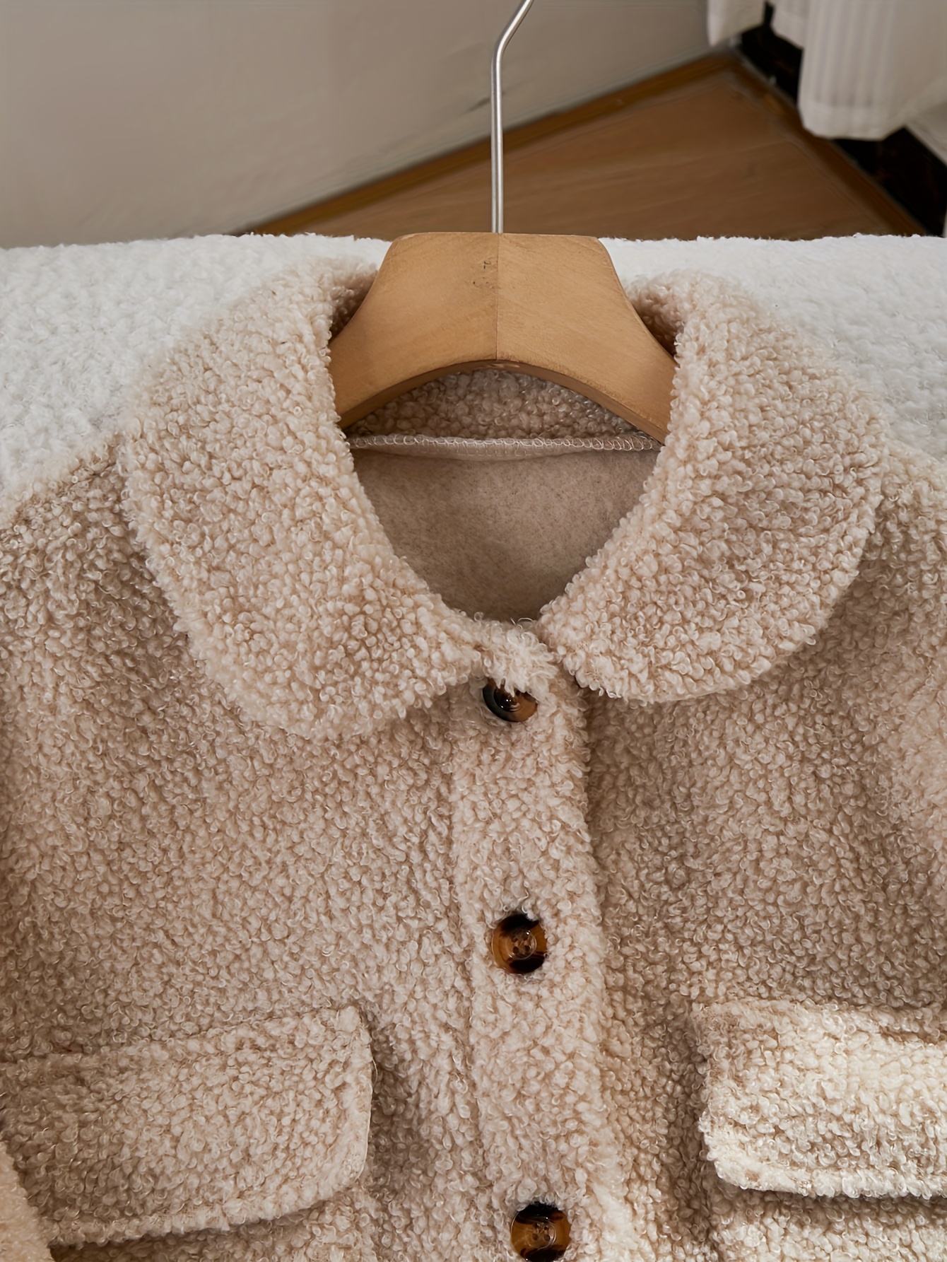 Girls' Thickened Plush Faux Fur Lapel Jacket