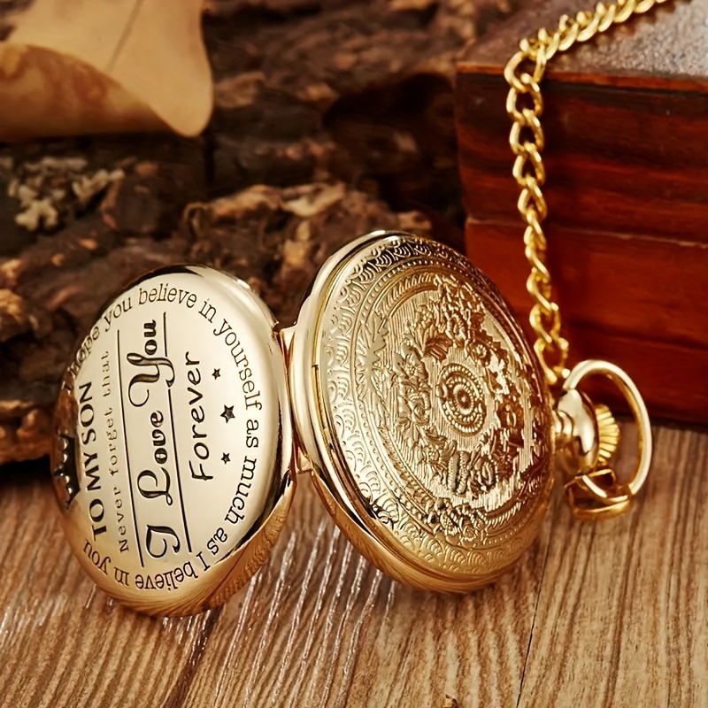 1pc to my son i love you carving quartz pocket watch necklace mens gift 2