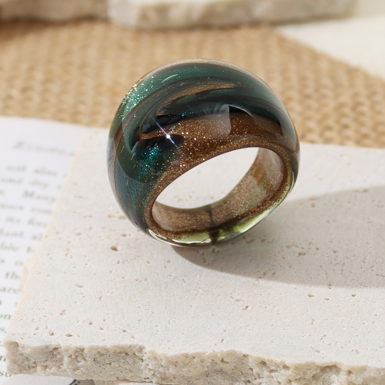1pc Summer Tropical Colorful Bohemian Style Glass Ring Red Green Painted Ladies Ring Suitable For Beach Vacation Date Gift