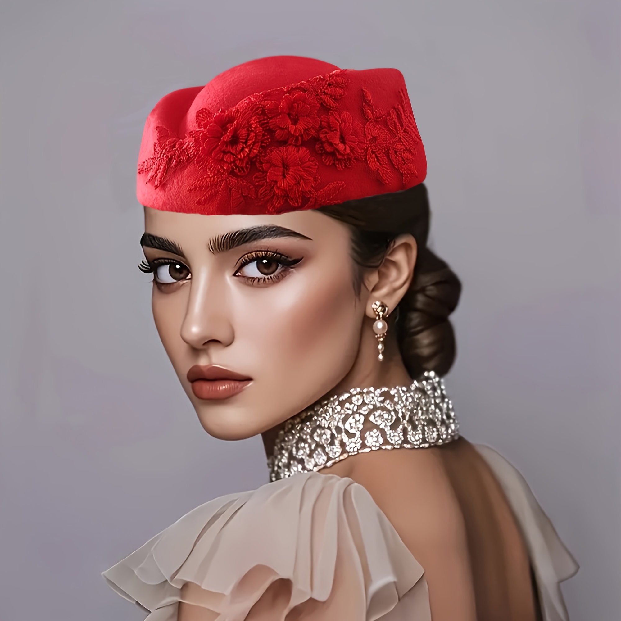 elegant retro womens felt beret church derby hat veil soft  display picture 1