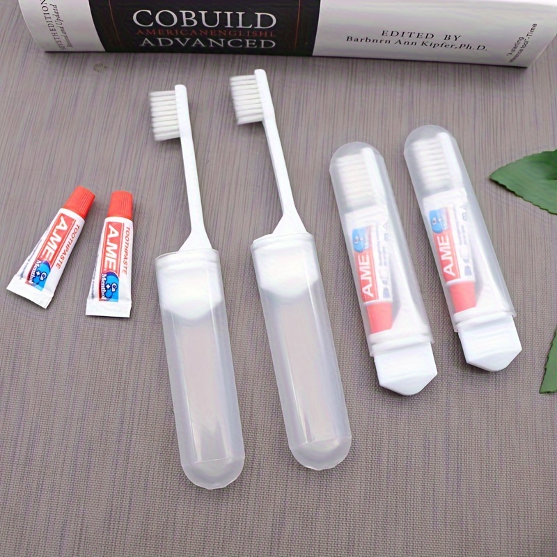 10pcs Portable Folding Toothbrush Set with Toothpaste, Soft Bristles