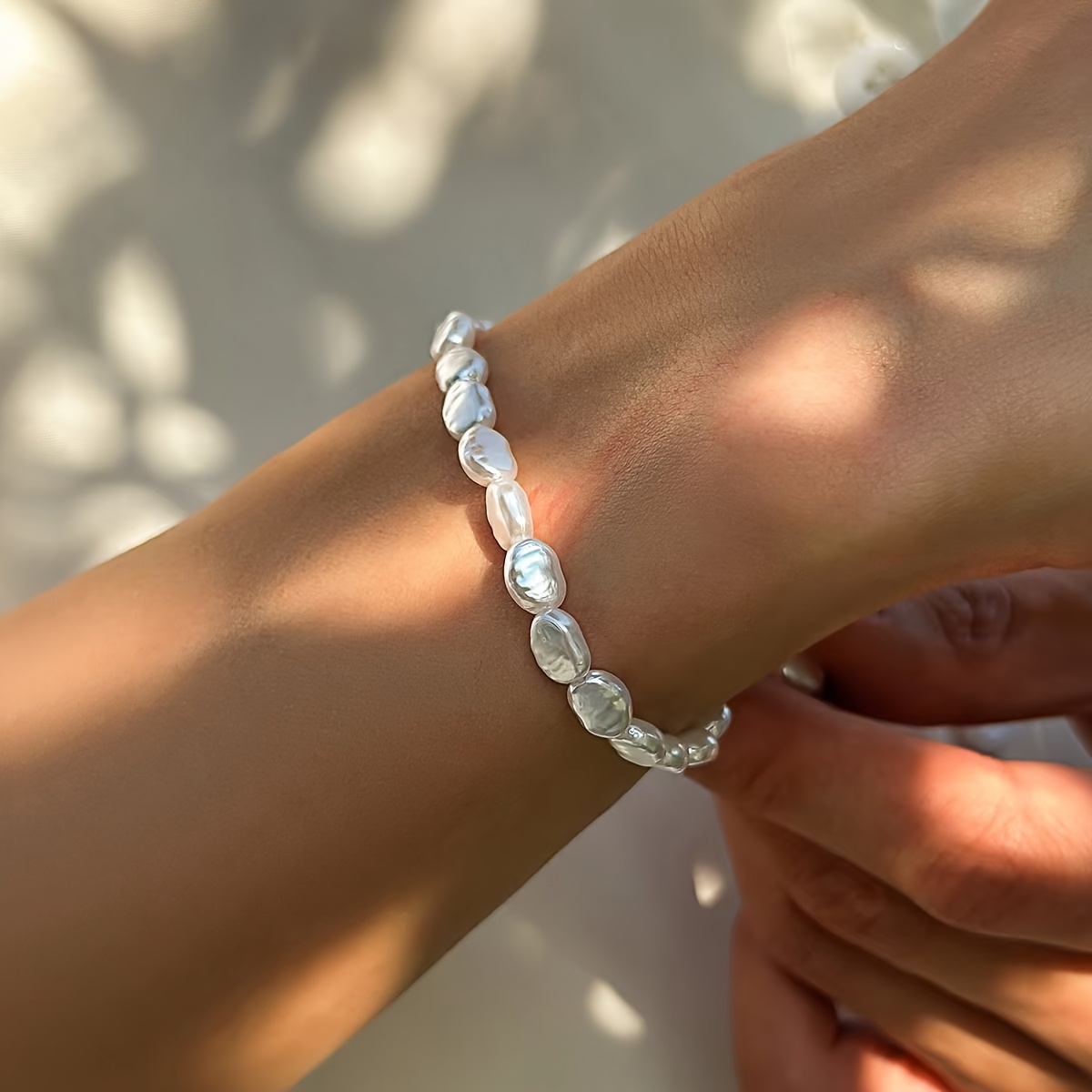 TEMU 1pc Pulsera de de Perlas Irregulares Barrocas de a , Pulsera de Moda Personalizada