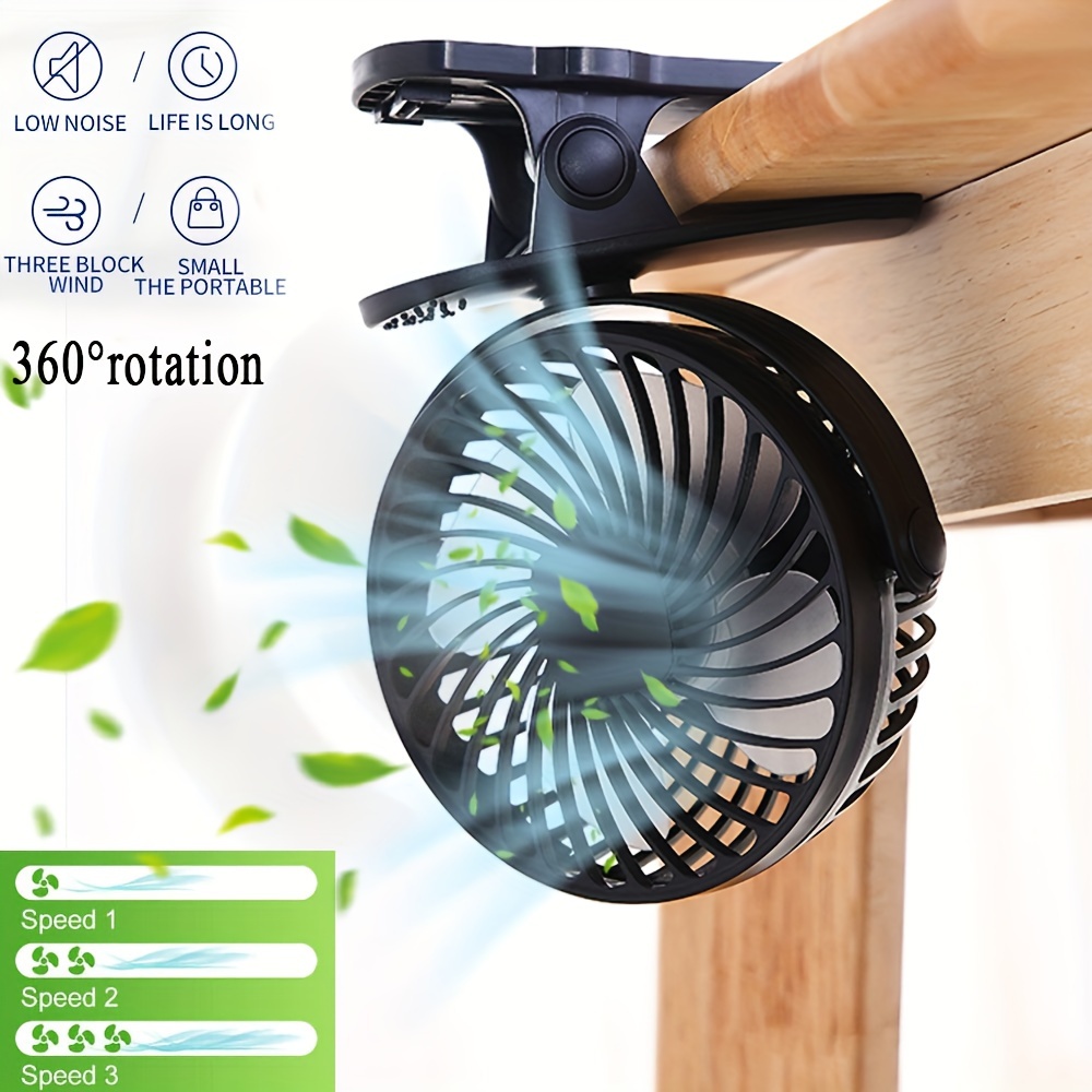 

Eoevir Portable Mini Desk Fan With Clip - Usb Powered, 720° , 3- Settings, -free