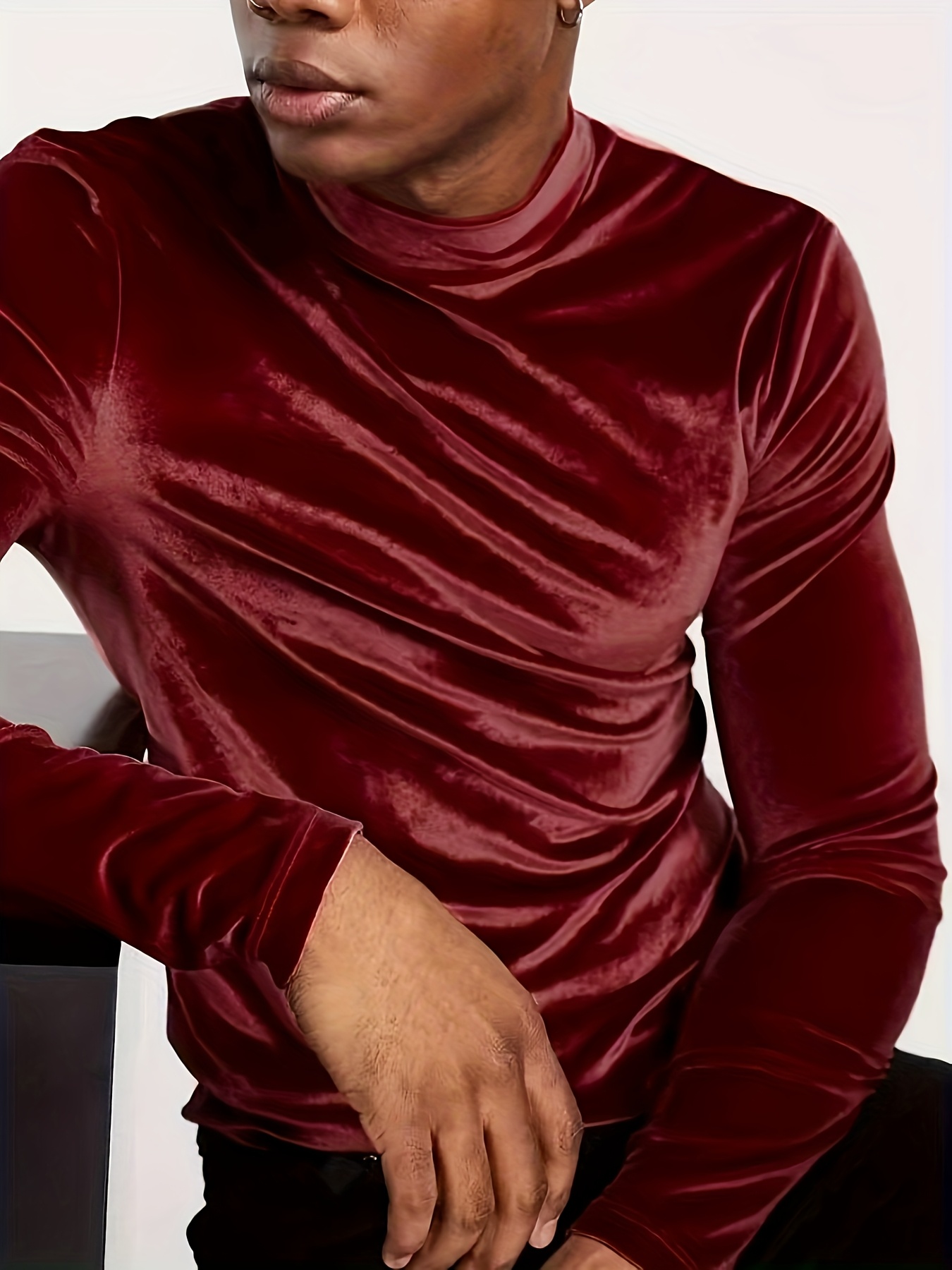 camiseta larga terciopelo hombre cuello pie Temu Argentina