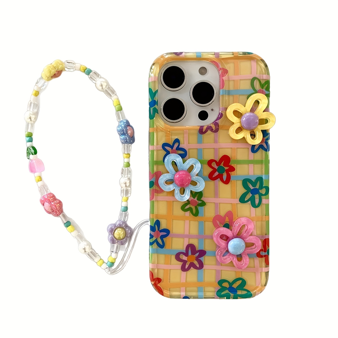 TEMU Phone Case - Crystal Transparent White Light, Niche , Three-dimensional Flower Phone Case With Chain For Iphone 11 12 13