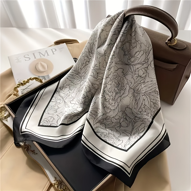 TEMU A White Scarf With An Exquisite Floral Print, Featuring An Elegant And Sophisticated Style That Adds A Touch Of Fashion And , Wear Or As A Gift