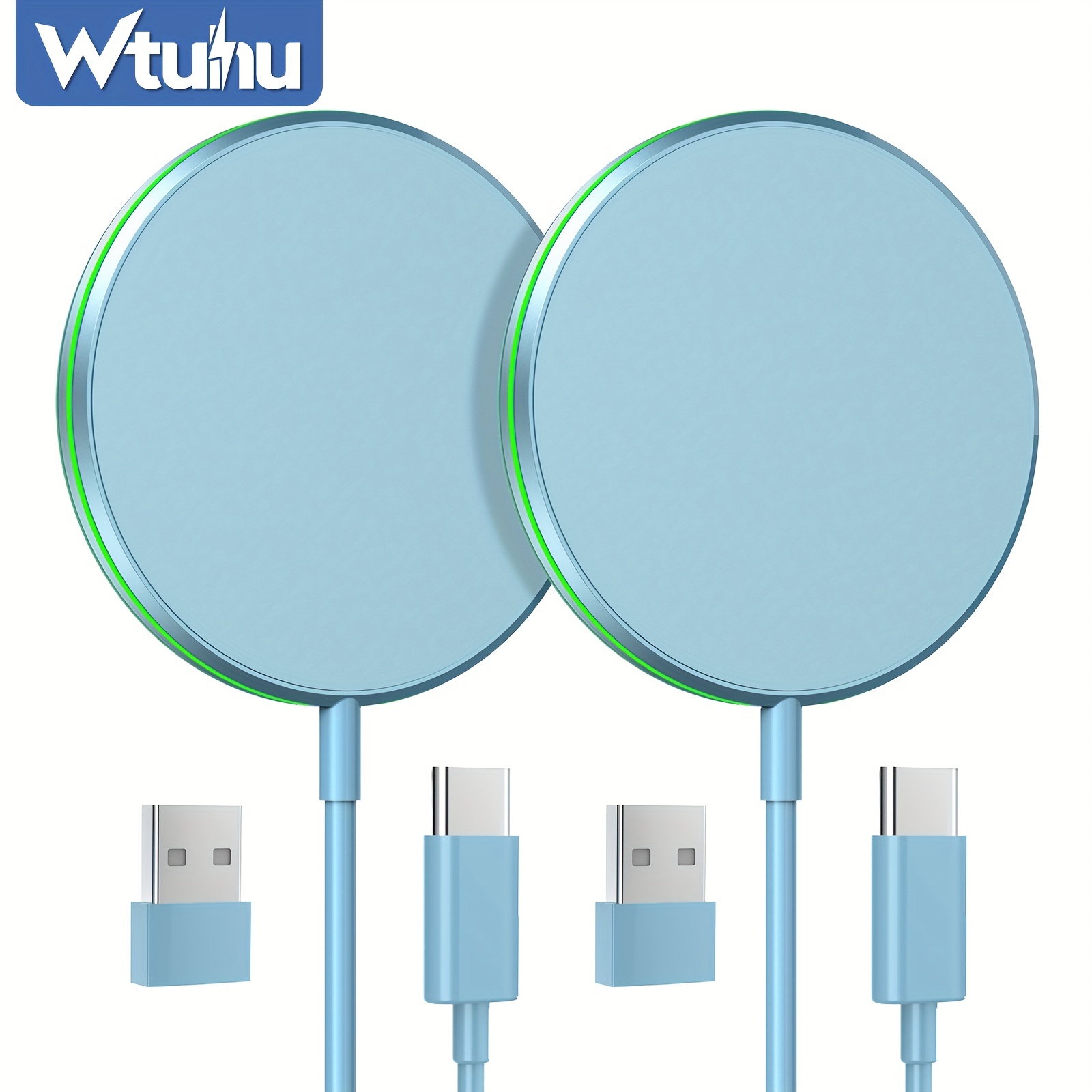 

Wtuhu 2 Pack Magnetic Wireless Charger 15w Fast Magnetic Charger For Iphone 15/14/13/12 Wireless Charging Pad For Airpods 3/2/pro Magnetic Charger With 5ft Dual Charging Port Cable