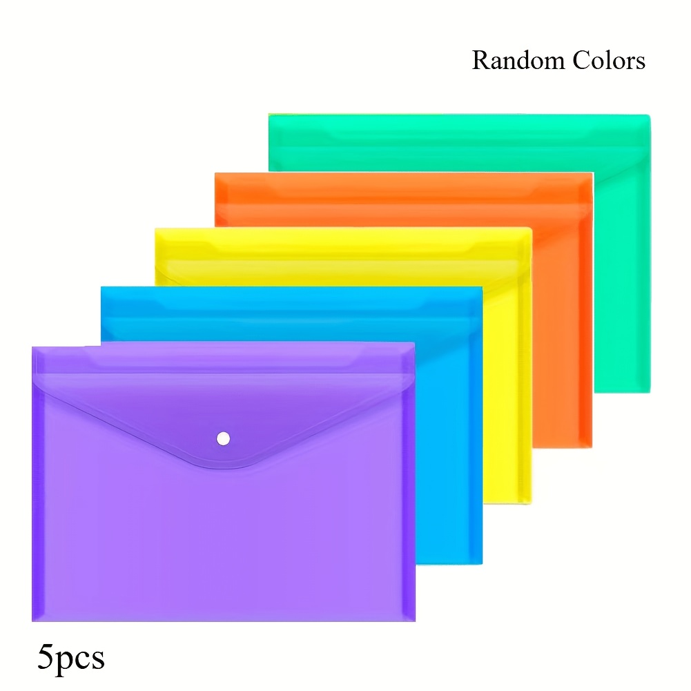 TEMU 5pcs/10pcs/20pcs Pack A4/letter Size Snap Button File Folders - Durable Plastic Document Pouches With Button Closure, Random Colors Suitable For