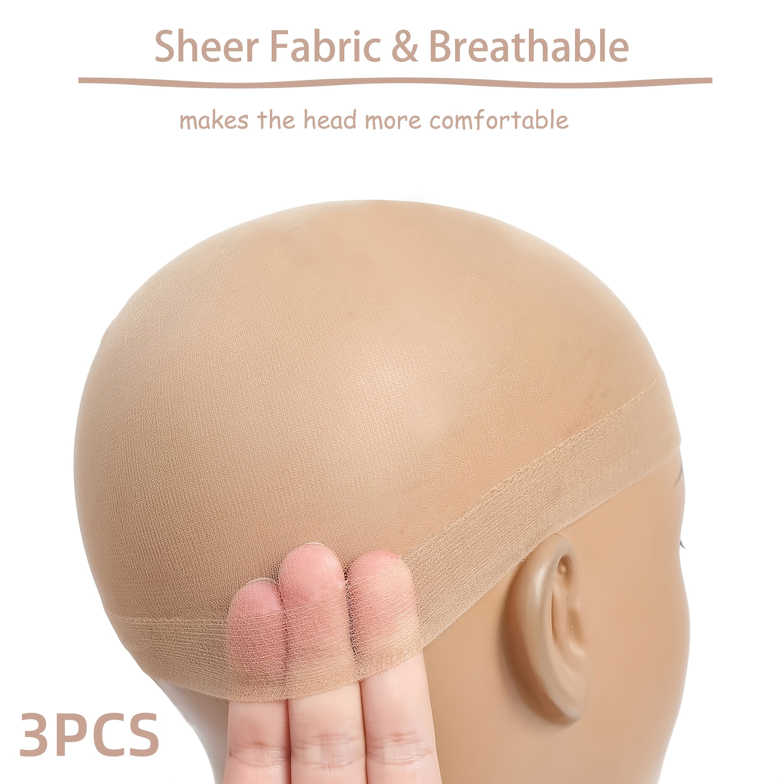 3pcs Set Unisex Invisible Wig Net, Soft Breathable Nylon, Tone, Suitable For All Head Sizes