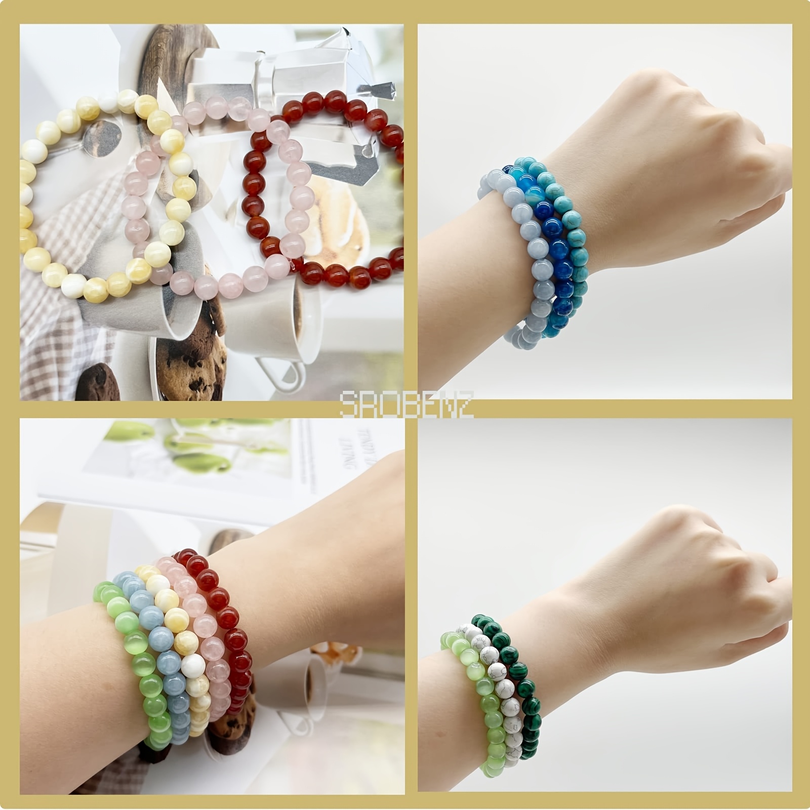 12 Styles Natural Stone 8mm Bead Bracelet Set for Women