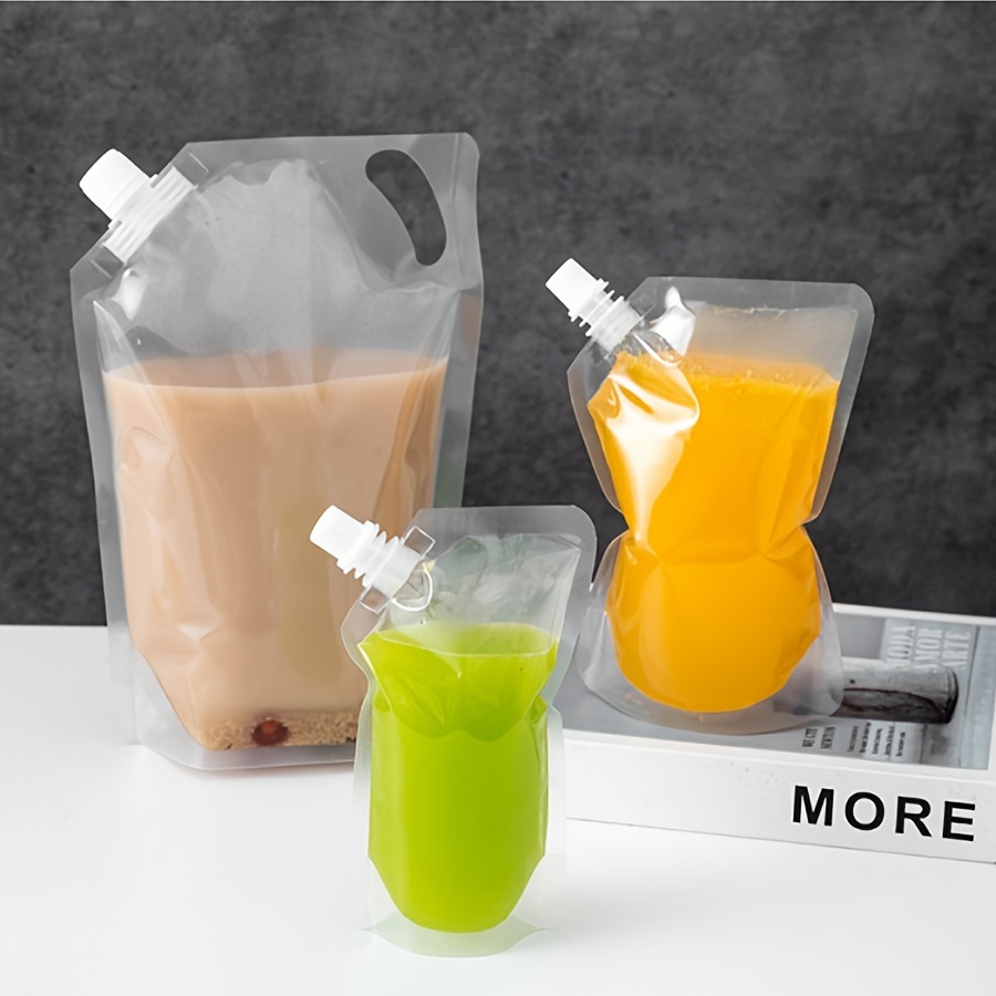 

50pcs Portable Transparent Self-standing Spout Pouches For Beverages - Disposable Plastic Bags For Soy Milk, Tea, Juice - Holidays, Travel, And Use