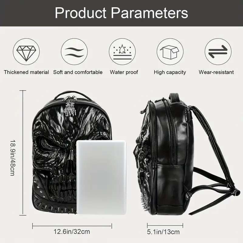 punk skull 3d print laptop backpack large capacity black - Temu punk skull 3d print laptop backpack large capacity black - Temu