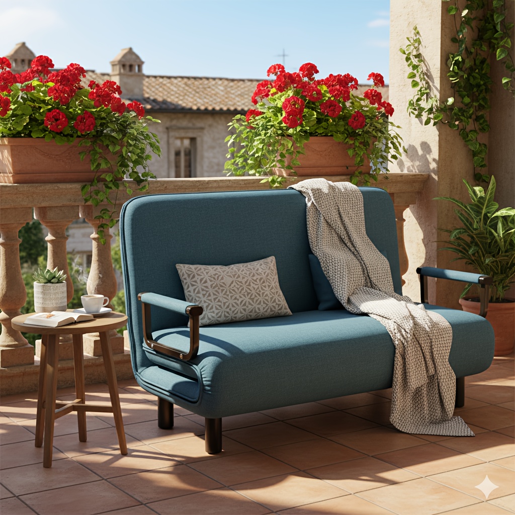 TEMU Convertible Sofa Bed (Blauwe Dubbel, 116L X 65I X 85M Cm) - Knusse Halloween Loungestoel Voor Woonkamer & Logeerkamer Black Friday Black Friday