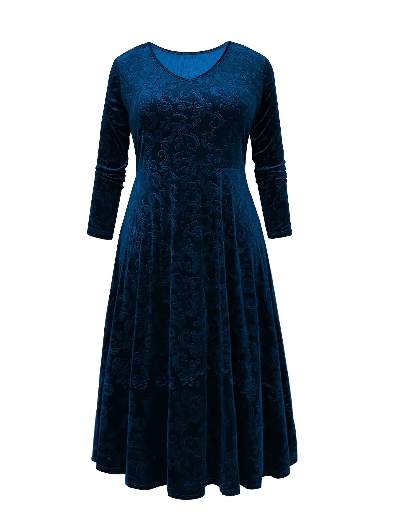 plus size blue velvet dress Plus Size Satin Long Sleeve Ruffle Mini Dress In Navy Blue main image 0