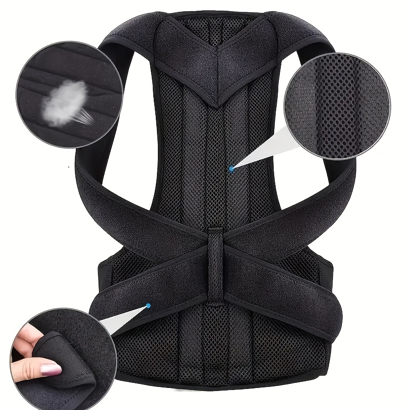 Black Adjustable Invisible Back Support Belt for Adults - Polyester Posture Corrector with Shoulder Straps & Lumbar Support | Comfortable, Breathable Design for Daily Wear, Improves Posture & Supports Upper Back, Back Posture Corrector, Sleek Appearance, Secure Closure System