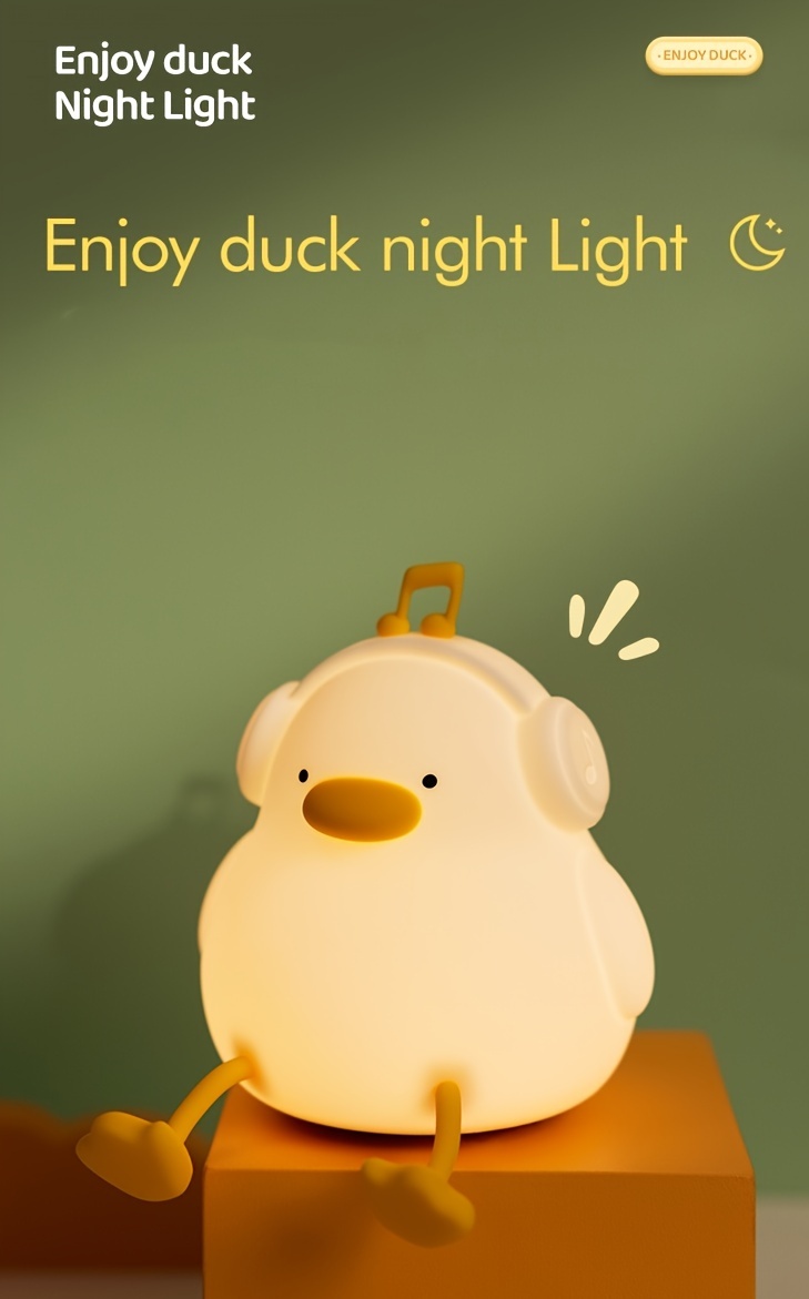 happy duck enjoy duck silicone night light smart patting light usb rechargeable   sleep   sensing atmosphere light three levels dimmable   room decoration christmas birthday gift animal cute duck light Product details 0