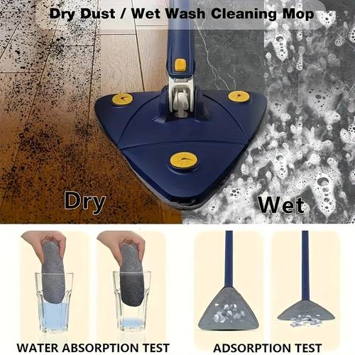 1pc, Triangle 360° Rotating Cleaning Mop, Long Handle Floor Mop, Hands-free Wash Squeeze Mop, Wet And Dry Dual-use Cleaning Mop, For Floor Wall Ceiling Corner Glass, Cleaning Supplies, Cleaning Tool Mops For Floor Cleaning Mops For Cleaning Walls And Floors