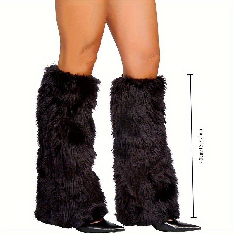 1980s-Inspired Polyester Faux Fur Leg Warmers, Fluffy Boot Cuffs for Women and Girls, 100% Polyester Cosplay Party Accessories, 1 Pair Fuzzy Leg Covers