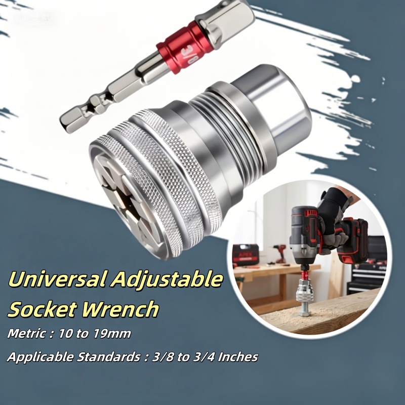 TEMU Ensemble de clés à douille universelles réglables 2 pièces, 10-19 mm (3/8" - 3/4"), clé à douille à cliquet multifonctionnelle, extracteur de