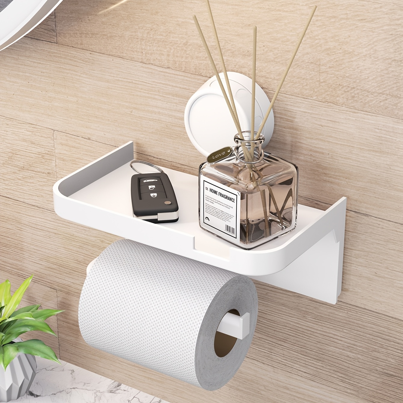 TEMU Self-adhesive Wall-mounted Bathroom Tissue Holder With Shelf And Phone/tablet Stand - Heavy-duty Toilet Storage, Space-saving Toilet Paper Roll