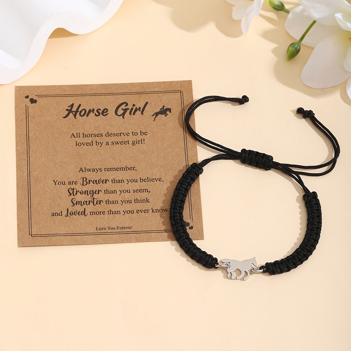 TEMU 1pc Stainless Steel Horse Bracelet For Women Adjustable Size Fashionable Charm Jewelry Nspirational Card Perfect Gift For Horse Enthusiasts