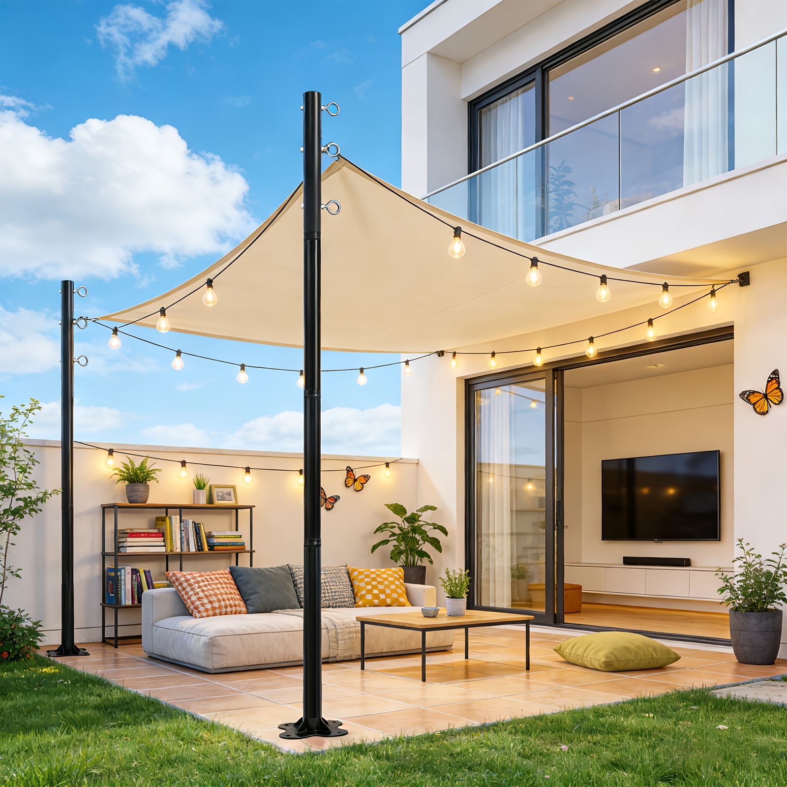 2-Pack 12-Foot Shade Sail Poles, Sturdy And Durable Heavy-duty Umbrella Poles Designed for Outdoor Use On The Ground, In Gardens, And On Patios. Easy to Install, Water-resistant, with Reinforced Bases And Expansion Bolts Included.