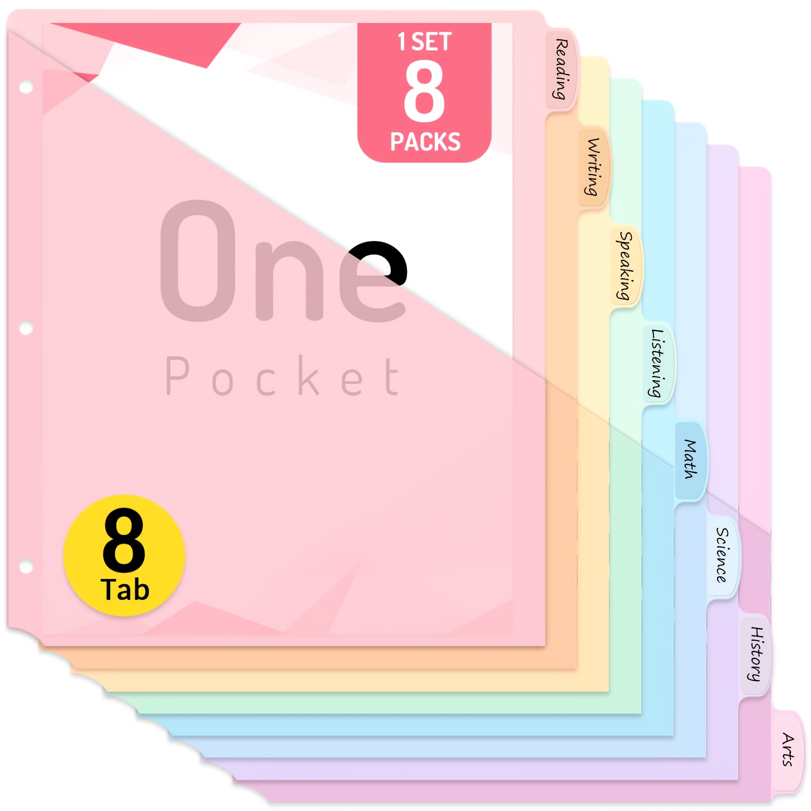 8pcs 3-Ring Binder Dividers with Pockets, Index Separators for School, Office, And  , Essential Office Supplies, School Supplies | Colorful Dividers | Binder Accessories