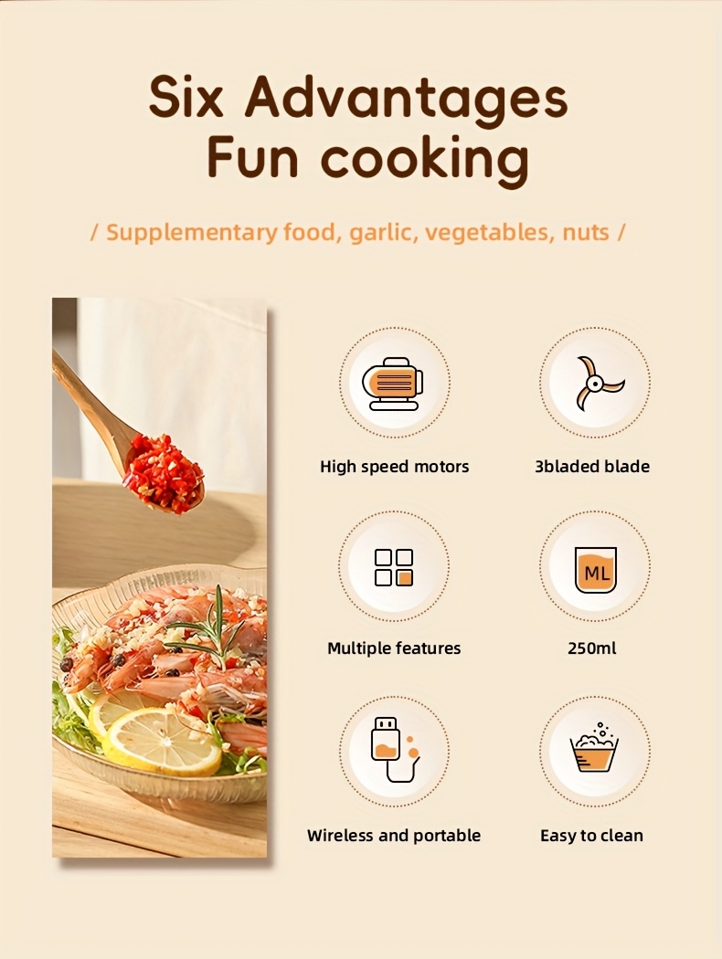 electric mini garlic chopper portable mini mincer electric food processor garlic mincer onion veggie chopper 8 45oz mini food maker presses for chili meat spices chopper blender machine Product details 3