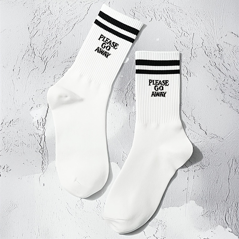 1 Pair Of Stylish Slogan Mid-calf Socks, Breathable And Comfortable Unisex Socks Suitable For Daily Wear