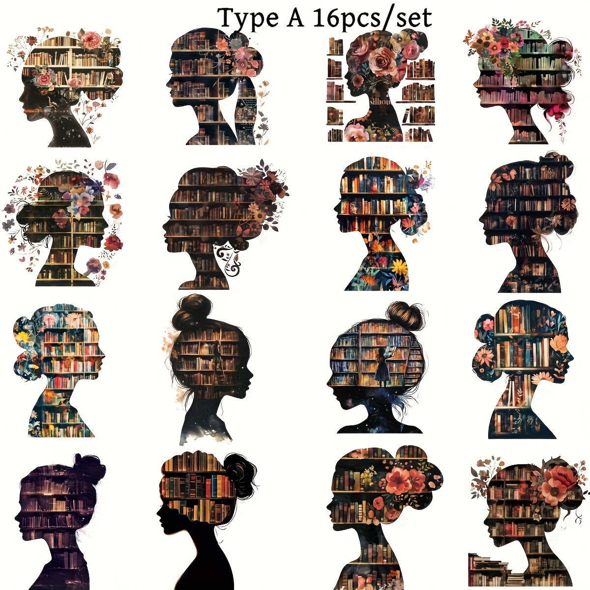 Image of 16pcs/set Vintage Books And Girls Handmade Stickers Decorative Vintage Book Girl Fantasy Library Sticker Decoration Diy Notebook Photo Album Diary Magazine Decoration
