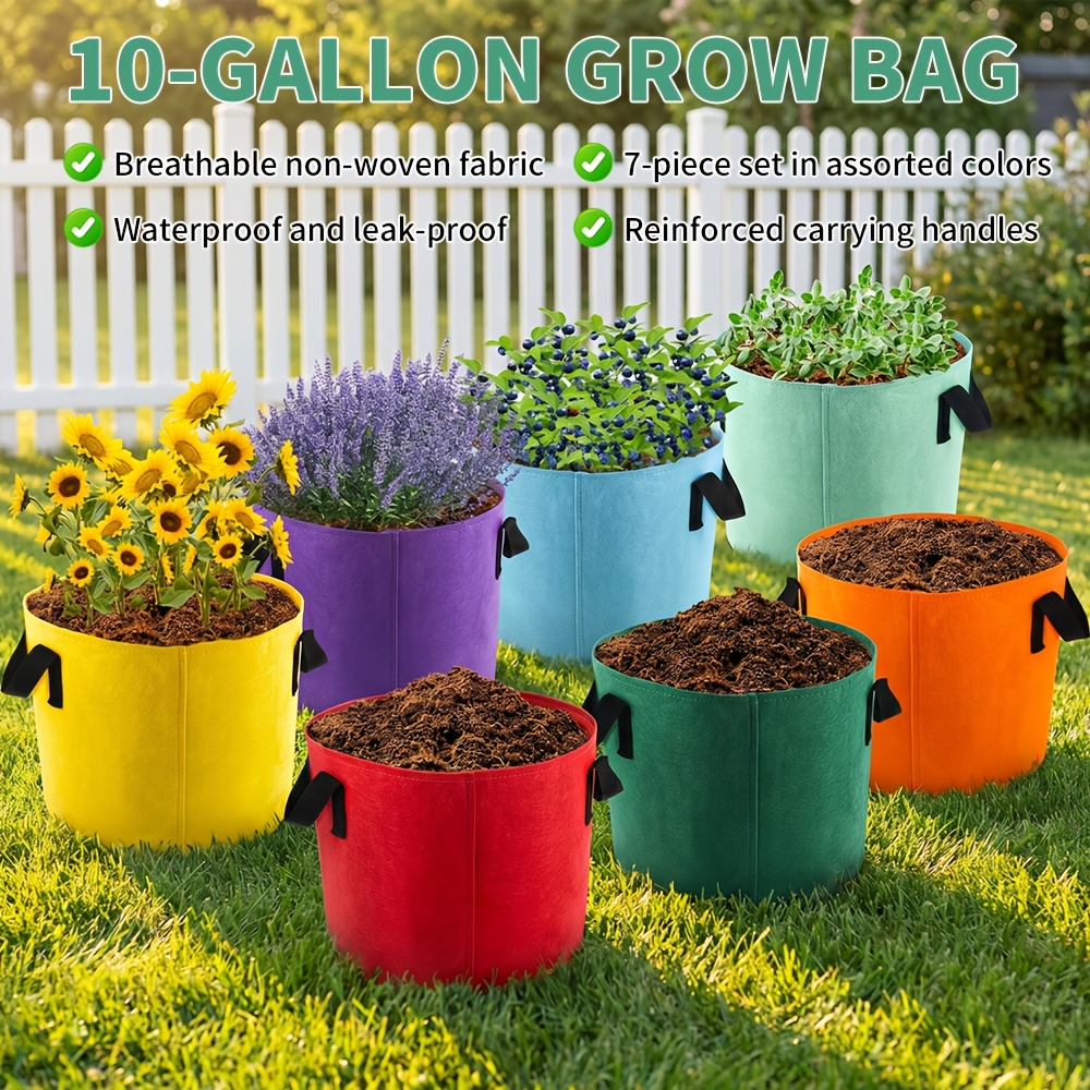 TEMU 7 Thick 10-gallon Fabric Planting Bags (with Handle) - Lightweight Outdoor Planting Pot, Suitable For Large Gardening Pots Of Flowers,