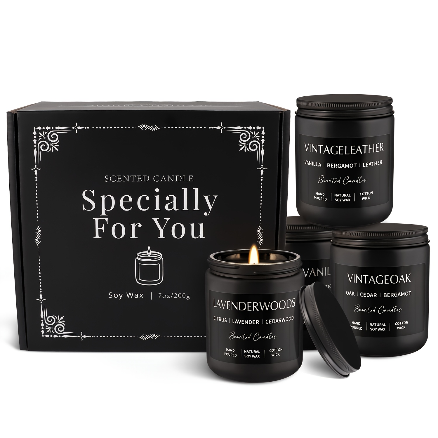 TEMU 4 Candles, Holiday Gift/bedroom Decoration/ Series, Candle Gift Set - Men's Canned Candles, 7-ounce (about 200 Grams) Soy Candles, Father's Day,
