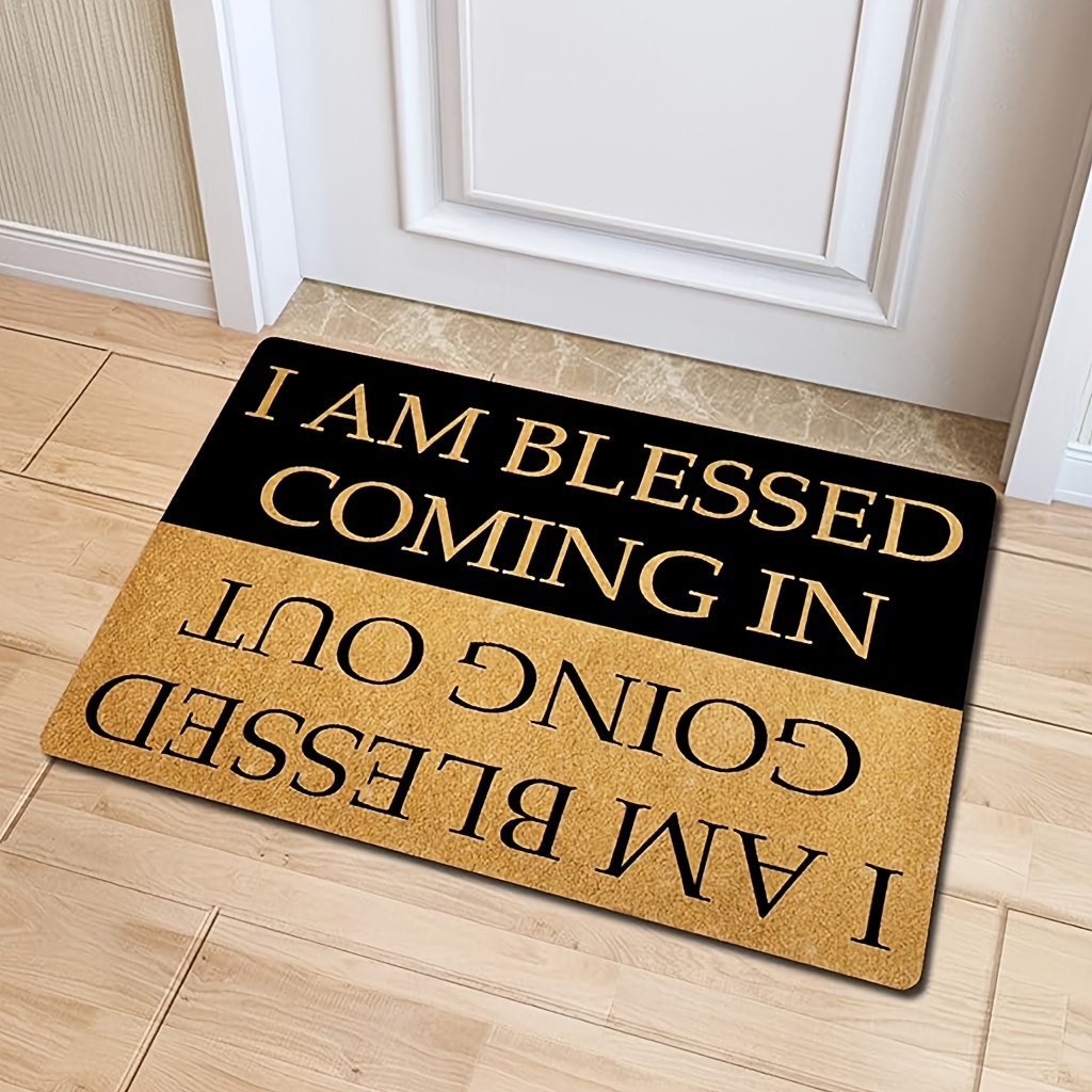 

Quick-dry "i " Doormat With Anti-slip Rubber Backing - Elegant Black & Golden Rectangular Indoor Entrance Mat, Stain & Water Resistant, Hand Washable, Washable Area Mat