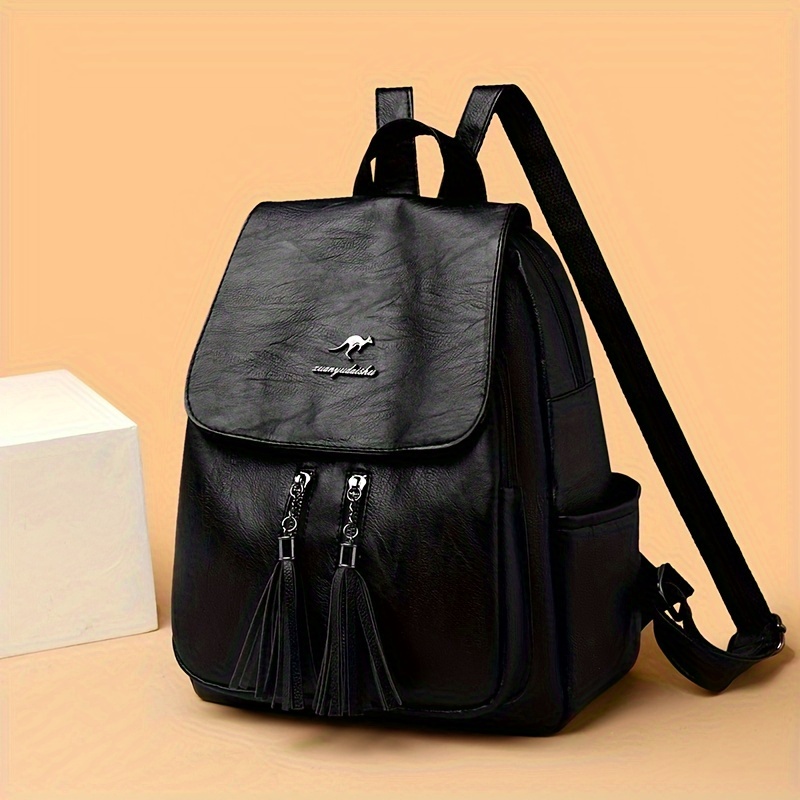 

Women's Fashion Tassel Backpack, Pu Soft Leather, Vintage Lightweight Chic Shoulder Bag For Ladies