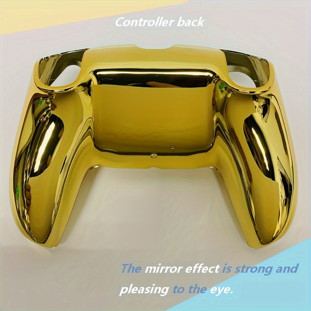 golden chrome glossy replacement shell for ps5 controller eye catching mirror effect abs case decorative trim cover plate for diy ps5 gamepad customization details 3