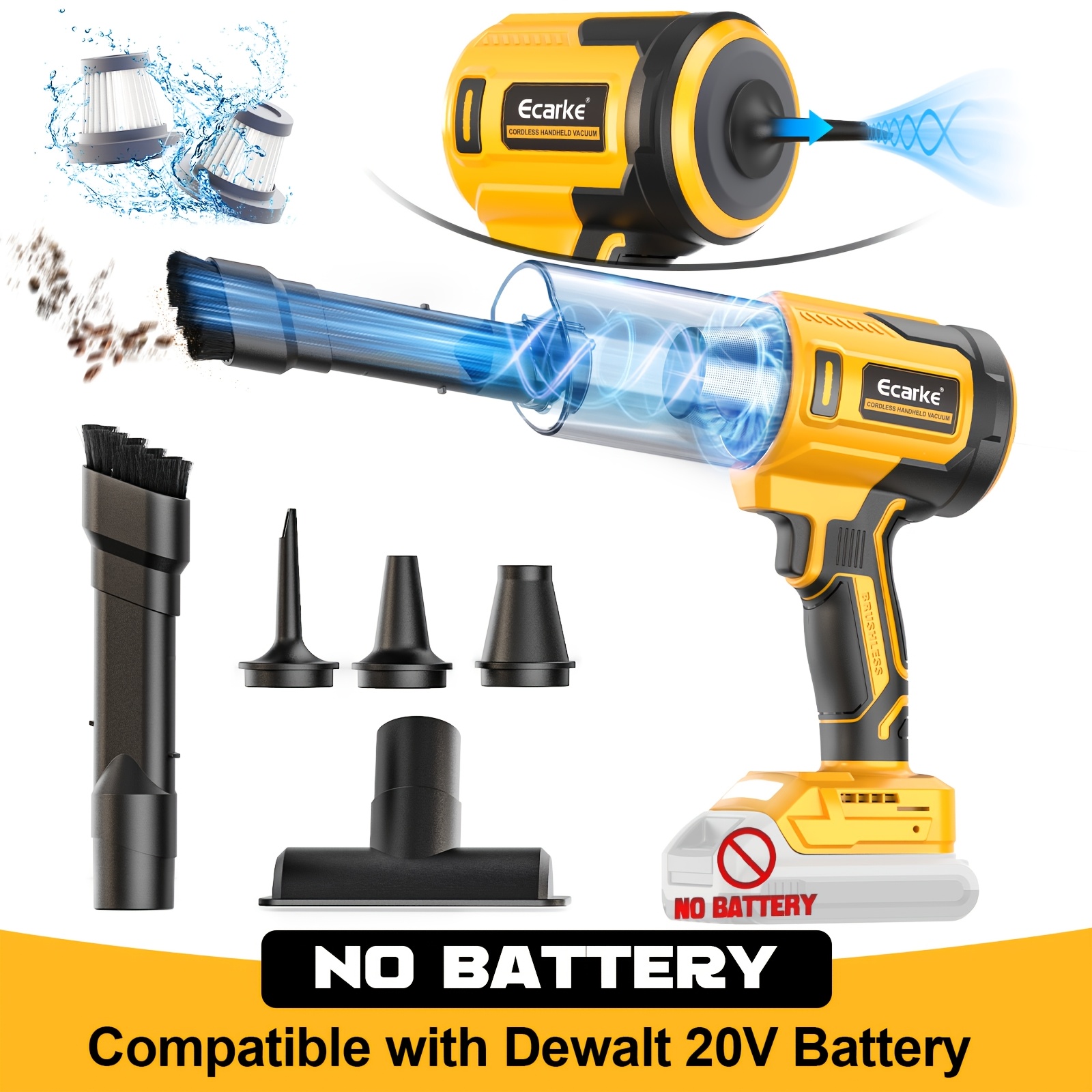 TEMU Ecarke Cordless Vacuum Cleaner Compatible With 20v Battery, 2-in-1 Handheld Suction Vacuum, Hepa Filter, Lightweight Portable Cleaner For Home,