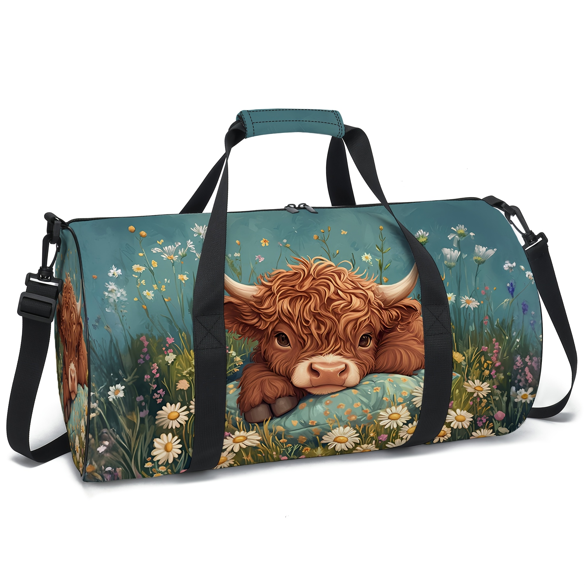 E-shop Reisetasche mit Hochlandrind-Muster, glatter Polyesterstoff, Kleideraufbewahrungstasche, ideal für Schulanfang, Camping Reisen