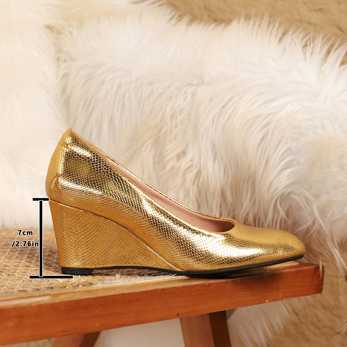 women's metallic golden synthetic cover wedge heels Temu Portugal