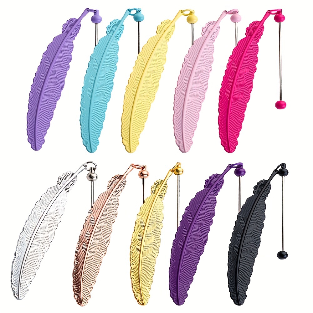 

10pcs Mixed Color Beadable Bookmarks Colorful Metal Feather Bookmark Diy Kits For Beaded Bar Back To School Gift Office Supplies