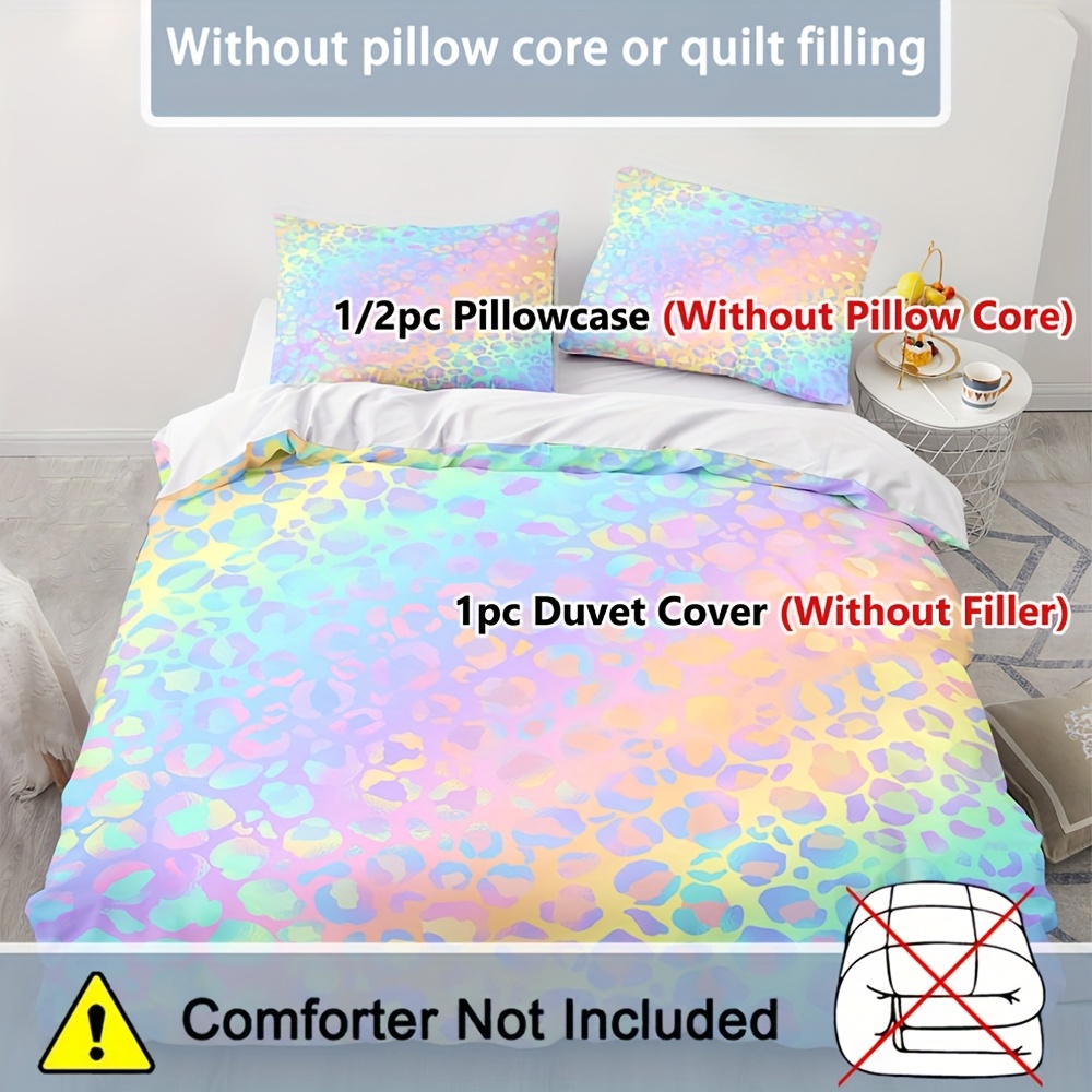 Image of 2/3pcs Set, Fresh And Colorful Gradient Leopard Pattern, Bedding Set, Digital Printed Quilt Cover Set, Zipper Design, Machine Washable 1 Quilt Cover +1/2 Pillowcase, No Filling