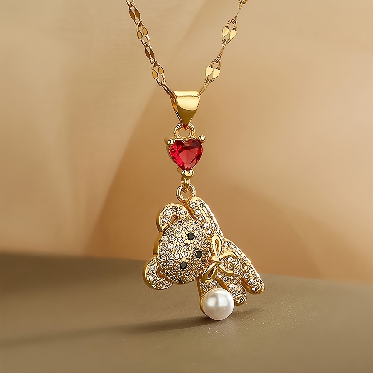

1pc New Ladies Fashion Zirconia Heart Bear Necklace Cute Girl Cute Bear Pendant Jewelry Stainless Steel Necklace Girl Birthday Gift