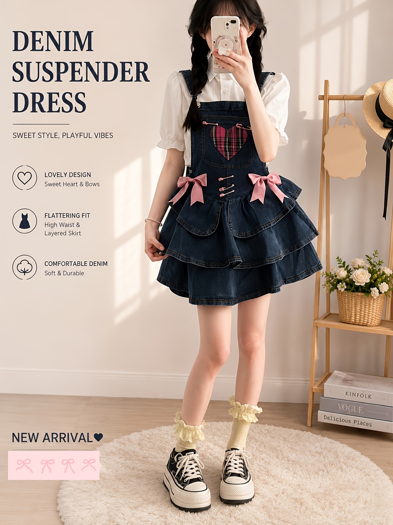 high waist suspender dress Japanese-style * Skirt for Women, Summer Cute Girly -Style Dress, Lolita Style-Style Cake Skirt, High-Waist Camisole Dress, A-Line * for Soft Outfits pattern:Stripes