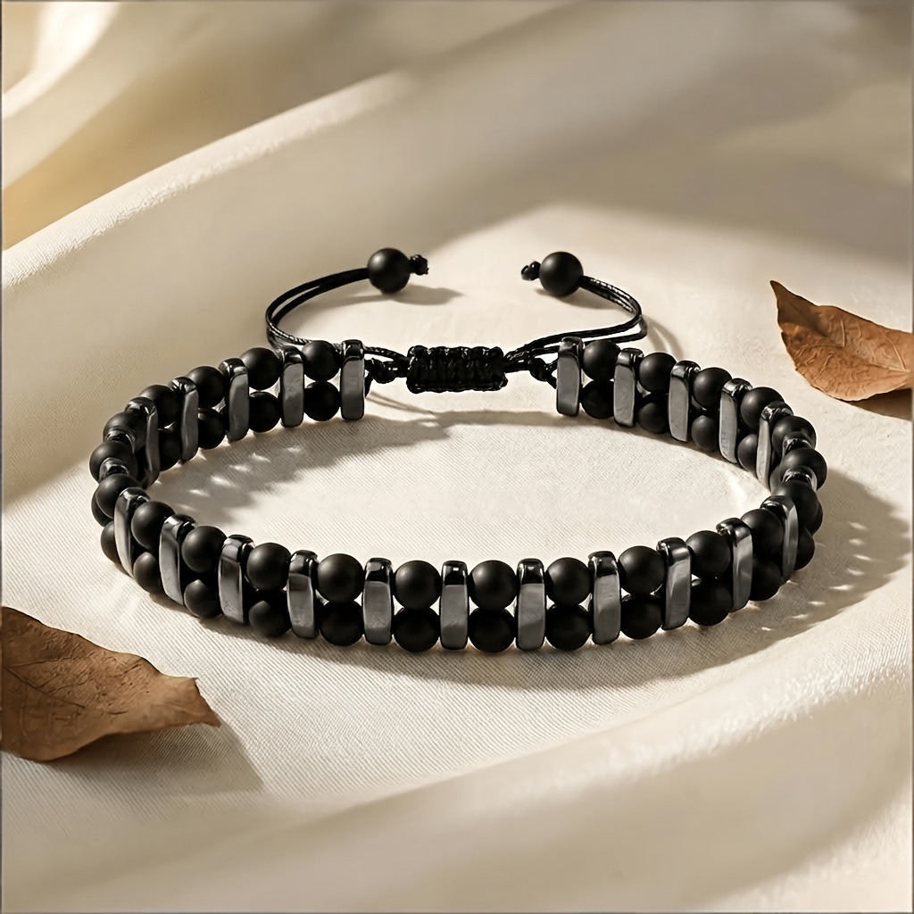 TEMU Bracciale con perline di naturale ed ematite, 1 pezzo - Cordino intrecciato a a per , regolabile - Gioielli gratuiti, Festa del Pap�, , da