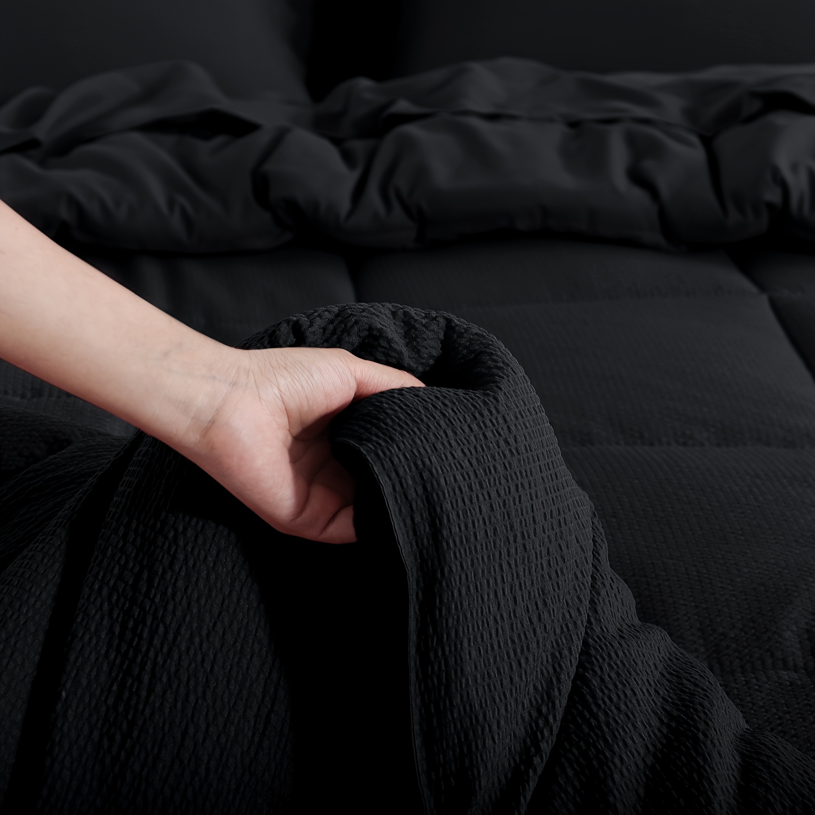 TEMU 2/3pcs Seersucker Bedding Set, Soft Solid Color Brushed Microfiber Duvet Cover With Pillowcase 80x80cm, Modern &