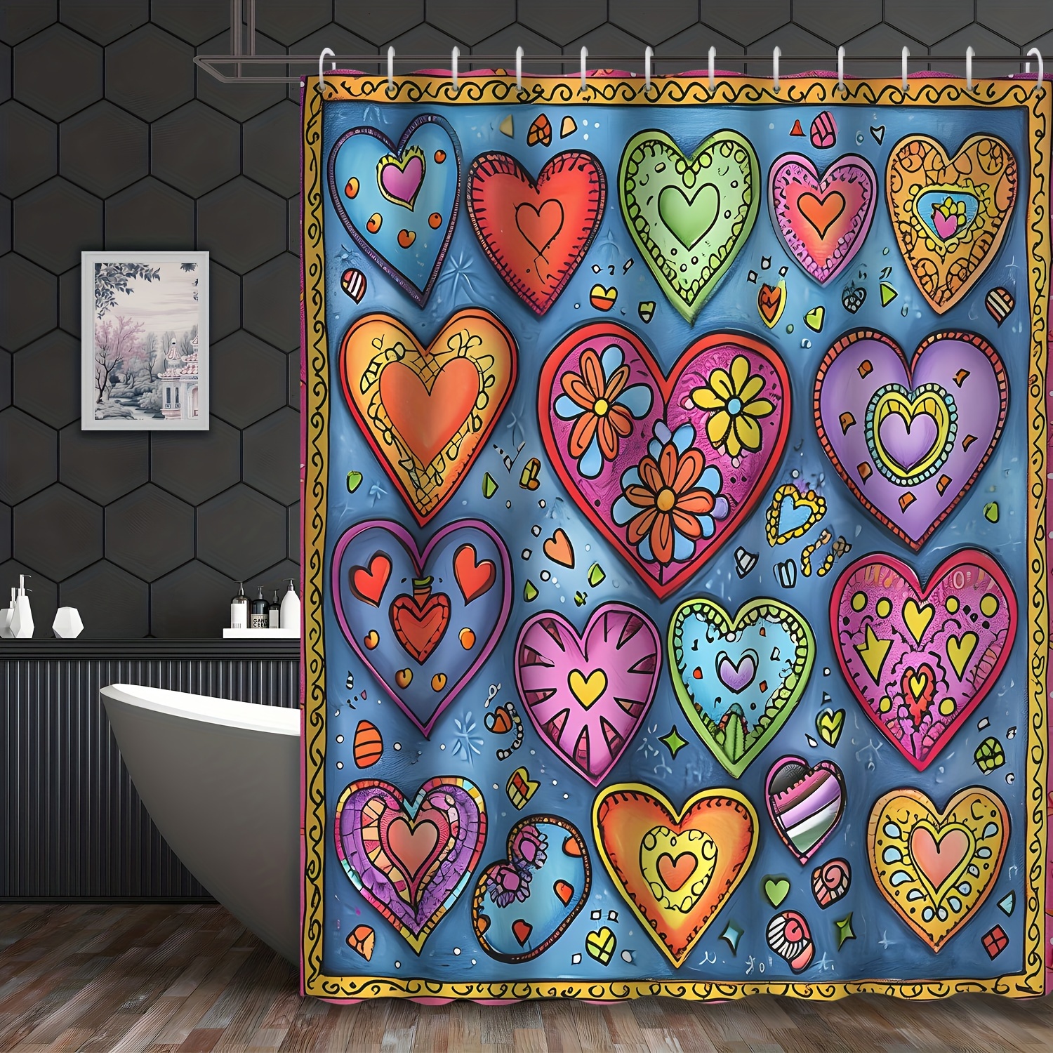 

Pattern Hearts Shower Curtain | 72x72 - Polyester Bathroom Decor Top | | Includes 12 |