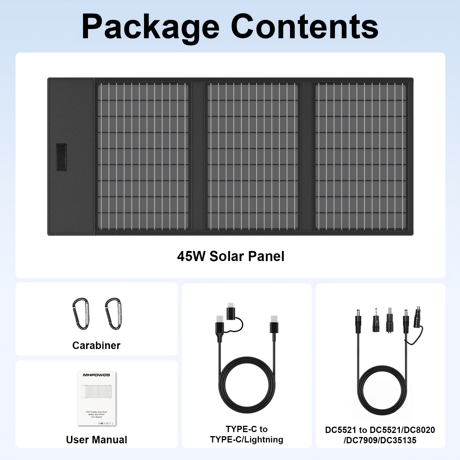   45w solar panel with wide   - portable solar charger for rv, off-grid, outdoor travel, camping & emergency power, 36v safe operating voltage,   design, solar phone charger, rv charging station,  , sturdy construction, without battery Product details 3